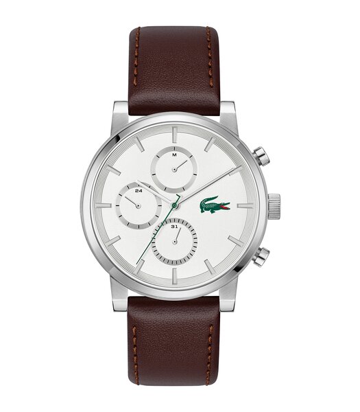 Montre LACOSTE LIFESTYLE Homme 2011486 Analogue Cadran MINERAL Blanc Bracelet Cuir Brun Etanchéité 5BAR