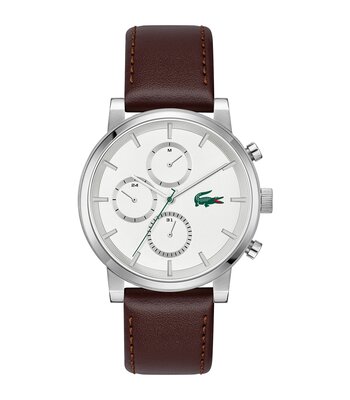 Montre LACOSTE LIFESTYLE Homme 2011486 Analogue Cadran MINERAL Blanc Bracelet Cuir Brun Etanchéité 5BAR