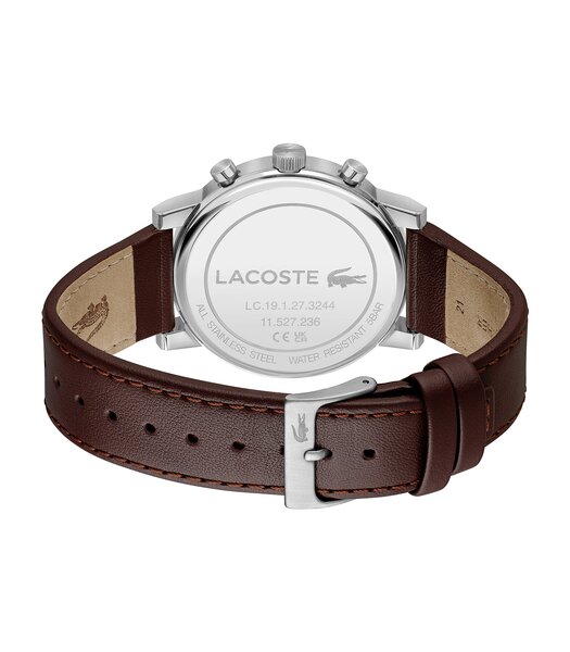 Montre LACOSTE LIFESTYLE Homme 2011486 Analogue Cadran MINERAL Blanc Bracelet Cuir Brun Etanchéité 5BAR