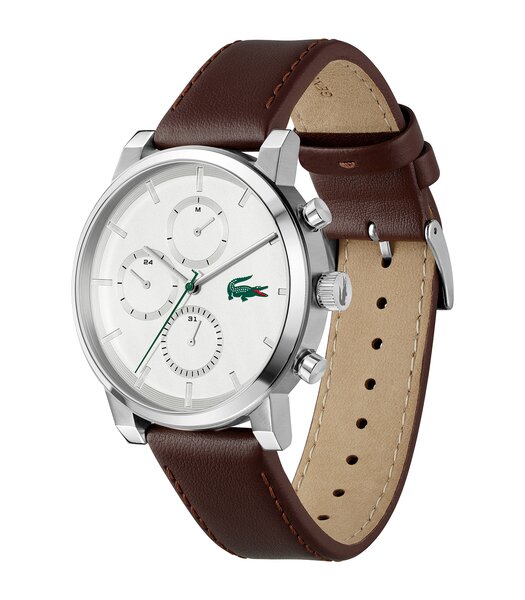 Montre LACOSTE LIFESTYLE Homme 2011486 Analogue Cadran MINERAL Blanc Bracelet Cuir Brun Etanchéité 5BAR
