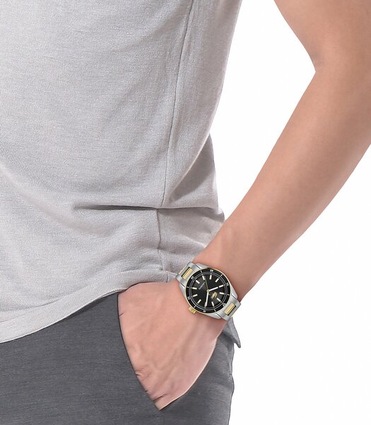 Montre LACOSTE CLASSIC ELEGANCE Homme 2011488 Analogue Cadran MINERAL Noir Bracelet Acier inoxydable Acier / or jaune Etanchéité 5BAR