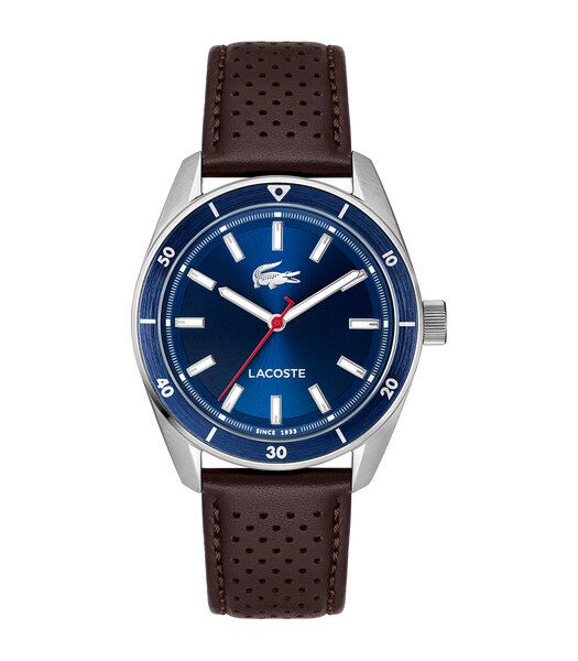 Montre LACOSTE CLASSIC ELEGANCE Homme 2011489 Analogue Cadran MINERAL Bleu Bracelet Cuir Brun Etanchéité 5BAR