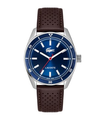 Montre LACOSTE CLASSIC ELEGANCE Homme 2011489 Analogue Cadran MINERAL Bleu Bracelet Cuir Brun Etanchéité 5BAR