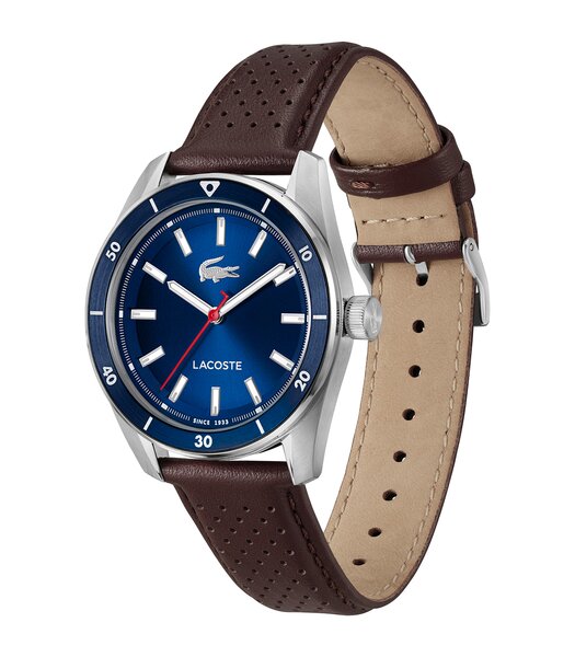 Montre LACOSTE CLASSIC ELEGANCE Homme 2011489 Analogue Cadran MINERAL Bleu Bracelet Cuir Brun Etanchéité 5BAR