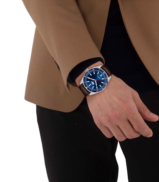 Montre LACOSTE CLASSIC ELEGANCE Homme 2011489 Analogue Cadran MINERAL Bleu Bracelet Cuir Brun Etanchéité 5BAR