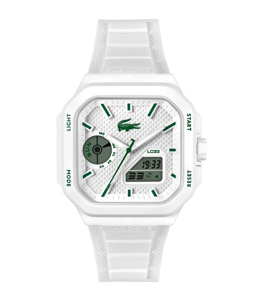 Montre LACOSTE SPORT INSPIRED Homme 2011506 Analogue Cadran MINERAL Blanc Bracelet Silicone Blanc Etanchéité 10BAR