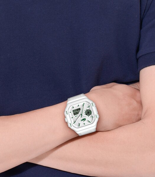 Montre LACOSTE SPORT INSPIRED Homme 2011506 Analogue Cadran MINERAL Blanc Bracelet Silicone Blanc Etanchéité 10BAR