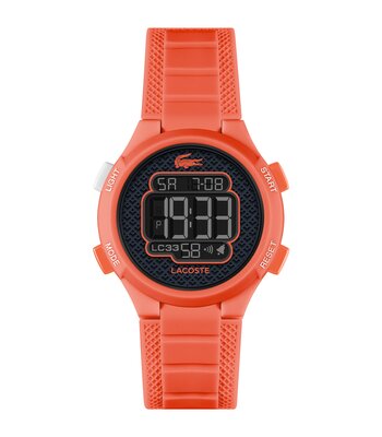 Montre LACOSTE KIDS Enfant 2030065 Analogue Cadran MINERAL Noir Bracelet Silicone Orange Etanchéité 10BAR
