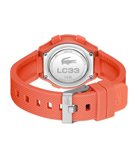 Montre LACOSTE KIDS Enfant 2030065 Analogue Cadran MINERAL Noir Bracelet Silicone Orange Etanchéité 10BAR