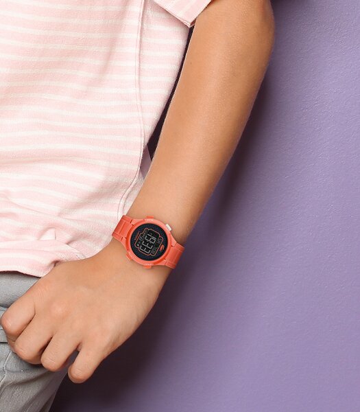 Montre LACOSTE KIDS Enfant 2030065 Analogue Cadran MINERAL Noir Bracelet Silicone Orange Etanchéité 10BAR
