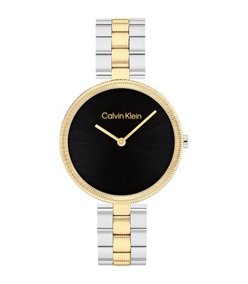 Montre CALVIN KLEIN WATCHES GLEAM Femme 25100012 Analogue Cadran MINERAL Noir Bracelet Acier inoxydable Acier / or jaune Boucle déployante Etanchéité