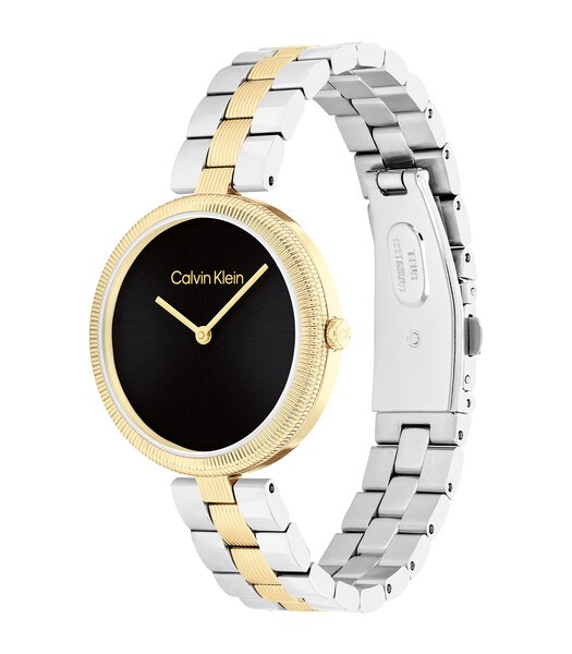 Montre CALVIN KLEIN WATCHES GLEAM Femme 25100012 Analogue Cadran MINERAL Noir Bracelet Acier inoxydable Acier / or jaune Boucle déployante Etanchéité