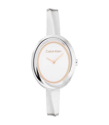 Montre CALVIN KLEIN WATCHES TWISTED BEZEL Femme 25100055 Analogue Cadran MINERAL Blanc Bracelet Acier inoxydable Acier Etanchéité 3BAR