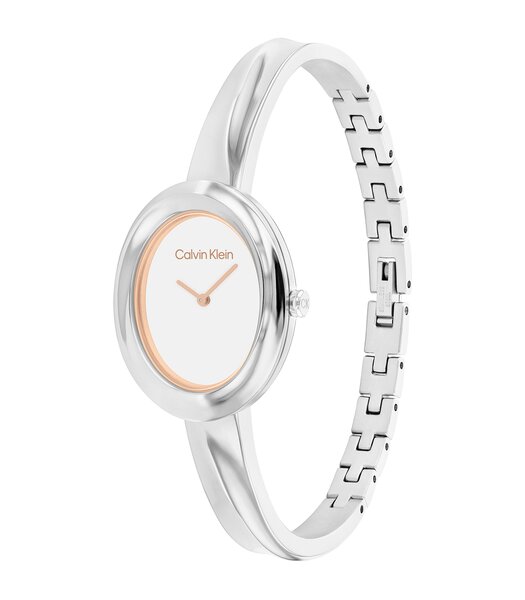 Montre CALVIN KLEIN WATCHES TWISTED BEZEL Femme 25100055 Analogue Cadran MINERAL Blanc Bracelet Acier inoxydable Acier Etanchéité 3BAR