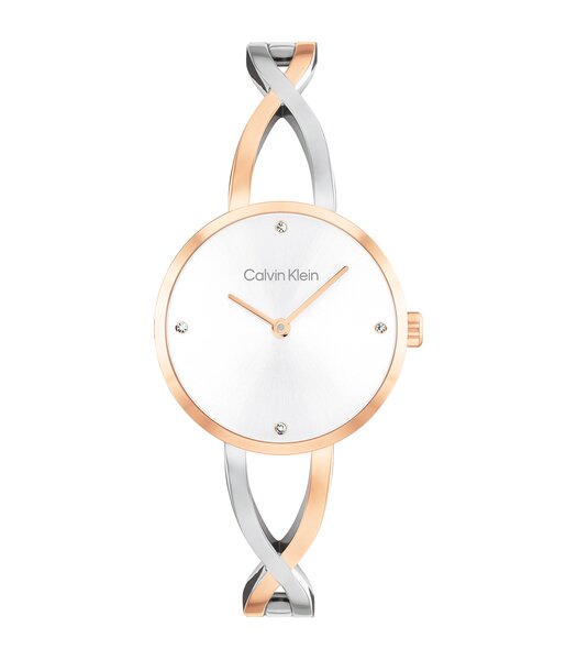 Montre CALVIN KLEIN WATCHES SCULPTED EMBRACE Femme 25100060 Analogue Cadran MINERAL Argenté Bracelet Acier inoxydable Acier / or rose Etanchéité 3BAR
