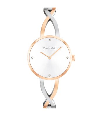 Montre CALVIN KLEIN WATCHES SCULPTED EMBRACE Femme 25100060 Analogue Cadran MINERAL Argenté Bracelet Acier inoxydable Acier / or rose Etanchéité 3BAR