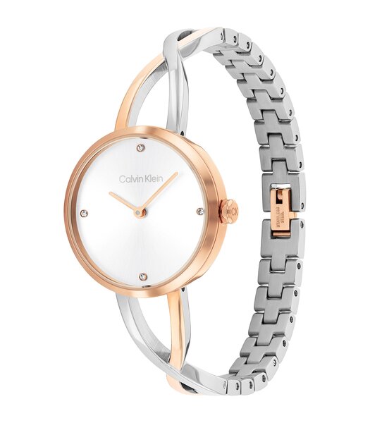 Montre CALVIN KLEIN WATCHES SCULPTED EMBRACE Femme 25100060 Analogue Cadran MINERAL Argenté Bracelet Acier inoxydable Acier / or rose Etanchéité 3BAR