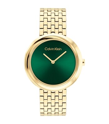 Montre CALVIN KLEIN WATCHES TWISTED BEZEL Femme 25100066 Analogue Cadran MINERAL Vert Bracelet Acier Or jaune Etanchéité 3BAR