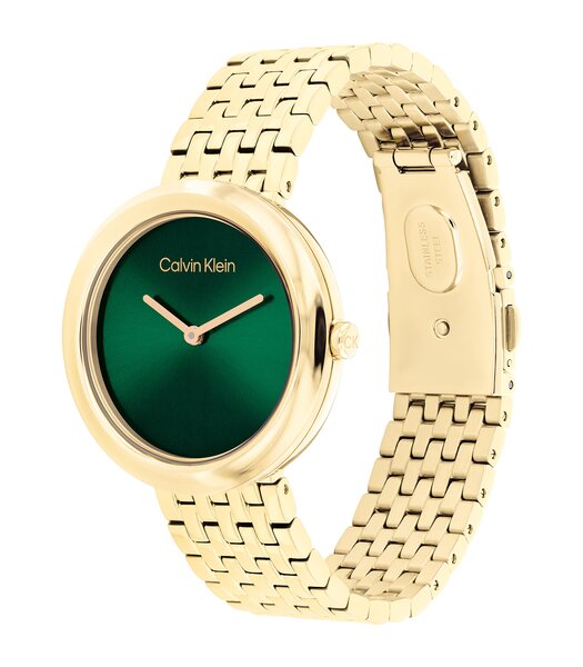 Montre CALVIN KLEIN WATCHES TWISTED BEZEL Femme 25100066 Analogue Cadran MINERAL Vert Bracelet Acier Or jaune Etanchéité 3BAR