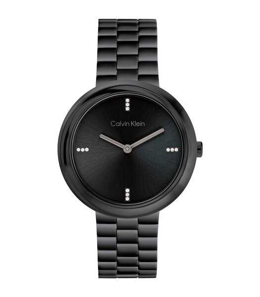 Montre CALVIN KLEIN WATCHES TWISTED BEZEL Femme 25100096 Analogue Cadran MINERAL Noir Bracelet Acier Noir Etanchéité 3BAR