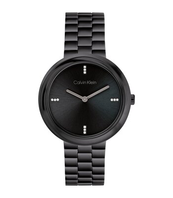 Montre CALVIN KLEIN WATCHES TWISTED BEZEL Femme 25100096 Analogue Cadran MINERAL Noir Bracelet Acier Noir Etanchéité 3BAR