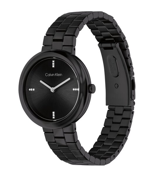 Montre CALVIN KLEIN WATCHES TWISTED BEZEL Femme 25100096 Analogue Cadran MINERAL Noir Bracelet Acier Noir Etanchéité 3BAR