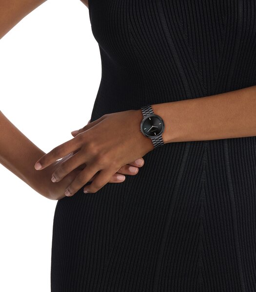 Montre CALVIN KLEIN WATCHES TWISTED BEZEL Femme 25100096 Analogue Cadran MINERAL Noir Bracelet Acier Noir Etanchéité 3BAR