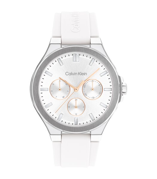 Montre CALVIN KLEIN WATCHES VIBRANCY Femme 25100106 Analogue Cadran MINERAL Blanc Bracelet Silicone Blanc Etanchéité 3BAR