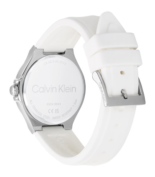 Montre CALVIN KLEIN WATCHES VIBRANCY Femme 25100106 Analogue Cadran MINERAL Blanc Bracelet Silicone Blanc Etanchéité 3BAR