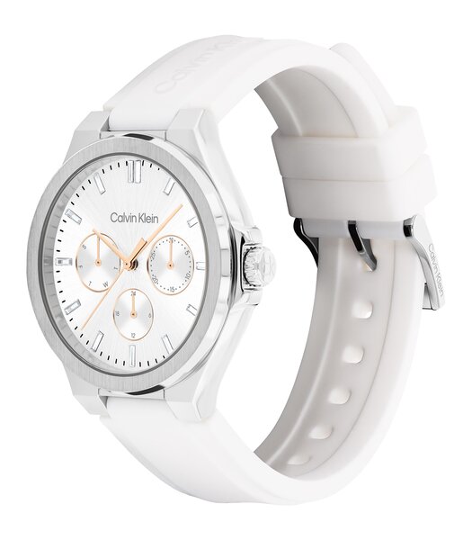 Montre CALVIN KLEIN WATCHES VIBRANCY Femme 25100106 Analogue Cadran MINERAL Blanc Bracelet Silicone Blanc Etanchéité 3BAR