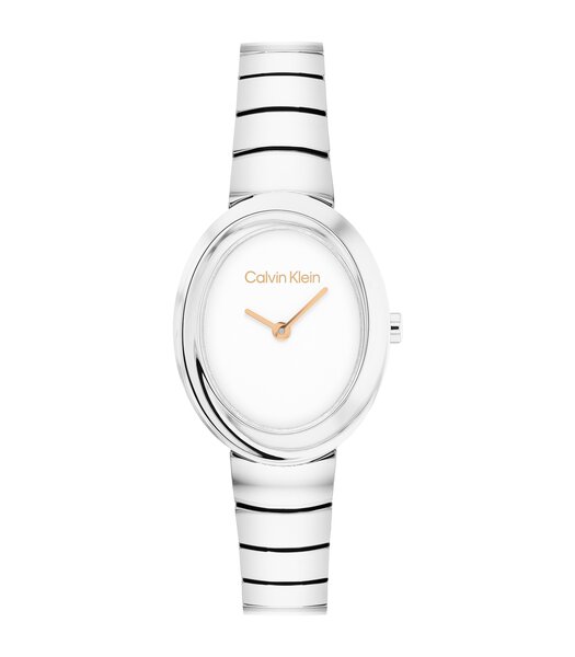 Montre CALVIN KLEIN WATCHES TWISTED BEZEL Femme 25100149 Analogue Cadran MINERAL Blanc Bracelet Acier inoxydable Acier Etanchéité 3BAR