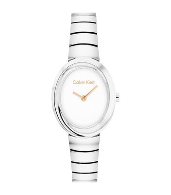 Montre CALVIN KLEIN WATCHES TWISTED BEZEL Femme 25100149 Analogue Cadran MINERAL Blanc Bracelet Acier inoxydable Acier Etanchéité 3BAR
