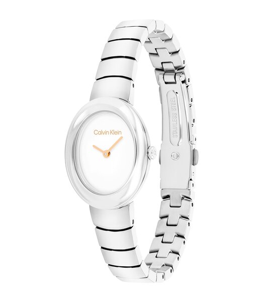 Montre CALVIN KLEIN WATCHES TWISTED BEZEL Femme 25100149 Analogue Cadran MINERAL Blanc Bracelet Acier inoxydable Acier Etanchéité 3BAR