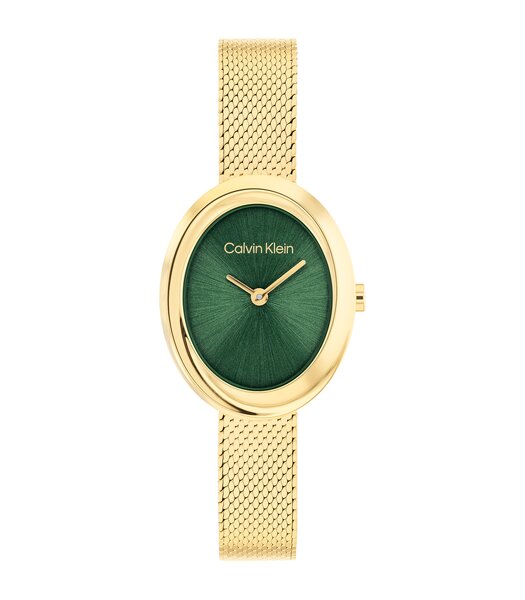 Montre CALVIN KLEIN WATCHES TWISTED BEZEL Femme 25100152 Analogue Cadran MINERAL Vert Bracelet Acier Or jaune Etanchéité 3BAR