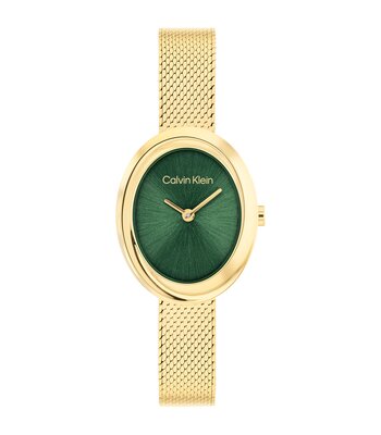 Montre CALVIN KLEIN WATCHES TWISTED BEZEL Femme 25100152 Analogue Cadran MINERAL Vert Bracelet Acier Or jaune Etanchéité 3BAR