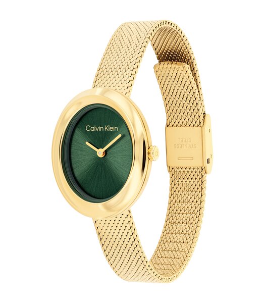 Montre CALVIN KLEIN WATCHES TWISTED BEZEL Femme 25100152 Analogue Cadran MINERAL Vert Bracelet Acier Or jaune Etanchéité 3BAR
