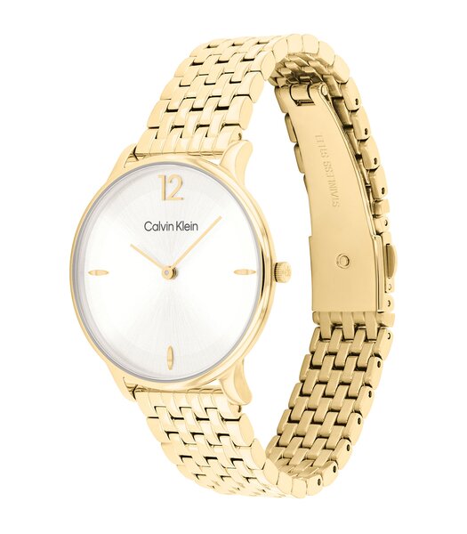 Montre CALVIN KLEIN WATCHES LUXE Femme 25100172 Analogue Cadran MINERAL Blanc Bracelet Acier Or jaune Etanchéité 3BAR