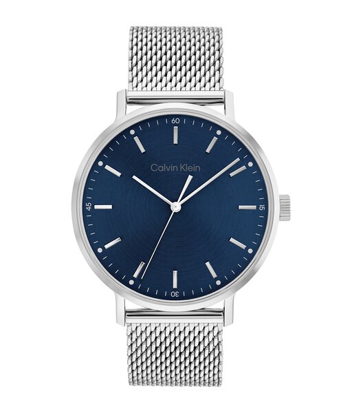 Montre CALVIN KLEIN WATCHES TIMELESS Homme 25200045 Analogique Cadran Minéral Bleu Bracelet Milanais Argenté Clip / clasp Etanchéité 3 ATM