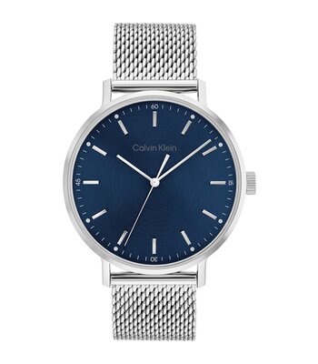 Montre CALVIN KLEIN WATCHES TIMELESS Homme 25200045 Analogique Cadran Minéral Bleu Bracelet Milanais Argenté Clip / clasp Etanchéité 3 ATM