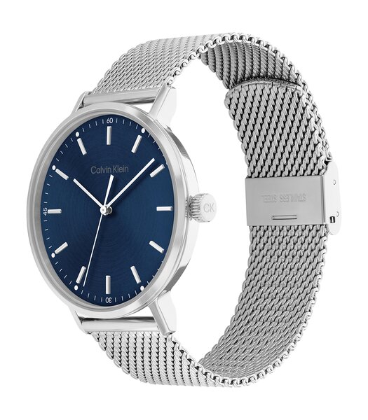 Montre CALVIN KLEIN WATCHES TIMELESS Homme 25200045 Analogique Cadran Minéral Bleu Bracelet Milanais Argenté Clip / clasp Etanchéité 3 ATM