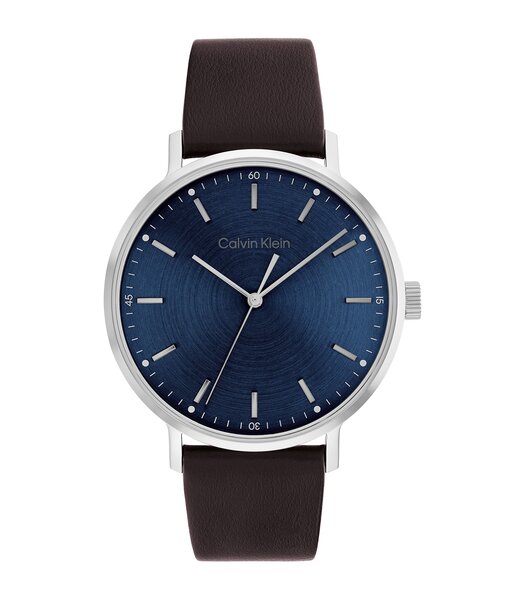Montre CALVIN KLEIN WATCHES TIMELESS Homme 25200052 Analogique Cadran Minéral Bleu Bracelet Cuir Brun Boucle ardillon Etanchéité 3 ATM