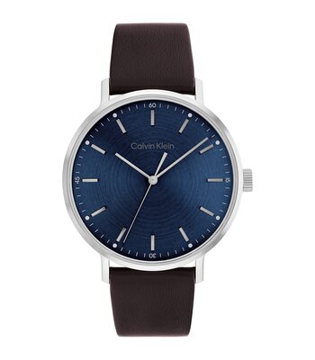 Montre CALVIN KLEIN WATCHES TIMELESS Homme 25200052 Analogique Cadran Minéral Bleu Bracelet Cuir Brun Boucle ardillon Etanchéité 3 ATM