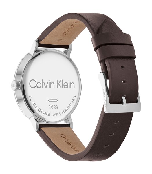 Montre CALVIN KLEIN WATCHES TIMELESS Homme 25200052 Analogique Cadran Minéral Bleu Bracelet Cuir Brun Boucle ardillon Etanchéité 3 ATM