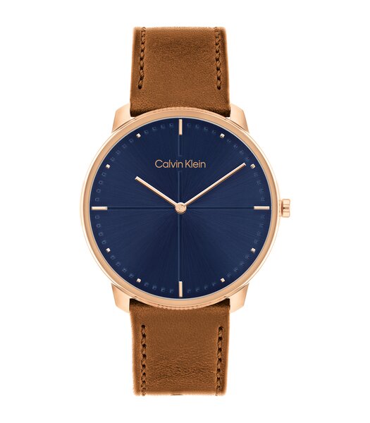 Montre CALVIN KLEIN WATCHES EXPRESSION Homme 25200154 Analogue Cadran MINERAL Bleu Bracelet Cuir Brun Boucle ardillon Etanchéité 3BAR