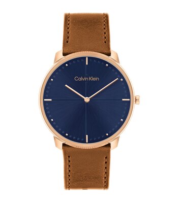 Montre CALVIN KLEIN WATCHES EXPRESSION Homme 25200154 Analogue Cadran MINERAL Bleu Bracelet Cuir Brun Boucle ardillon Etanchéité 3BAR