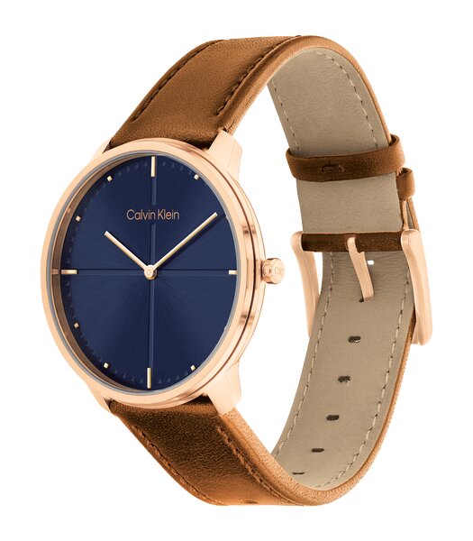 Montre CALVIN KLEIN WATCHES EXPRESSION Homme 25200154 Analogue Cadran MINERAL Bleu Bracelet Cuir Brun Boucle ardillon Etanchéité 3BAR