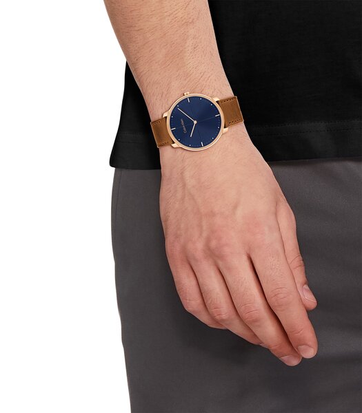 Montre CALVIN KLEIN WATCHES EXPRESSION Homme 25200154 Analogue Cadran MINERAL Bleu Bracelet Cuir Brun Boucle ardillon Etanchéité 3BAR