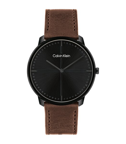 Montre CALVIN KLEIN WATCHES EXPRESSION Homme 25200155 Analogue Cadran MINERAL Noir Bracelet Cuir Brun Boucle ardillon Etanchéité 3BAR