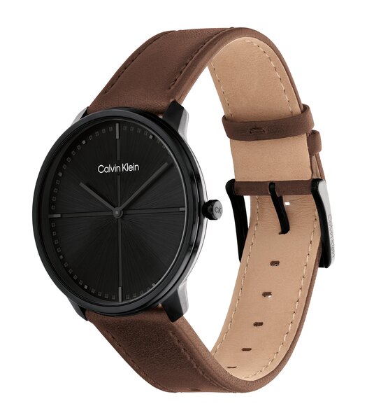 Montre CALVIN KLEIN WATCHES EXPRESSION Homme 25200155 Analogue Cadran MINERAL Noir Bracelet Cuir Brun Boucle ardillon Etanchéité 3BAR