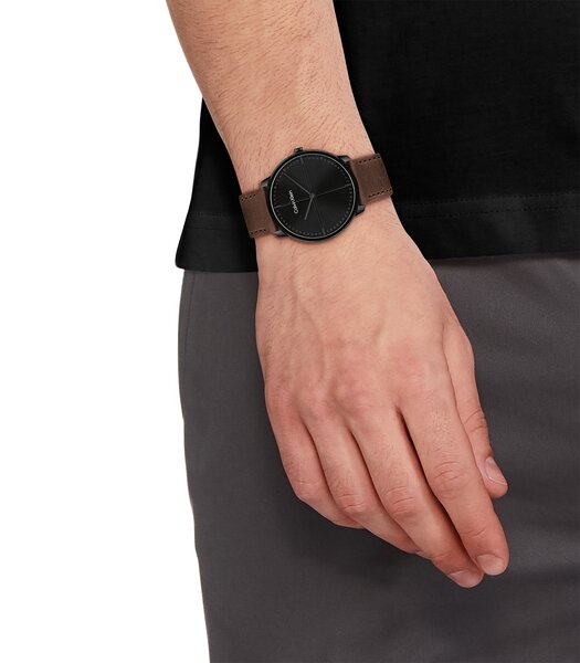 Montre CALVIN KLEIN WATCHES EXPRESSION Homme 25200155 Analogue Cadran MINERAL Noir Bracelet Cuir Brun Boucle ardillon Etanchéité 3BAR